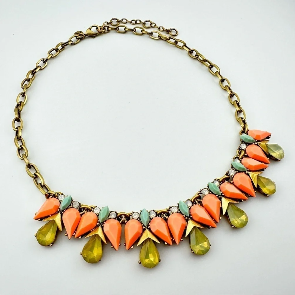 J Crew Necklace Peach, Light Blue & Opalescent Statement w Gold Link Chain